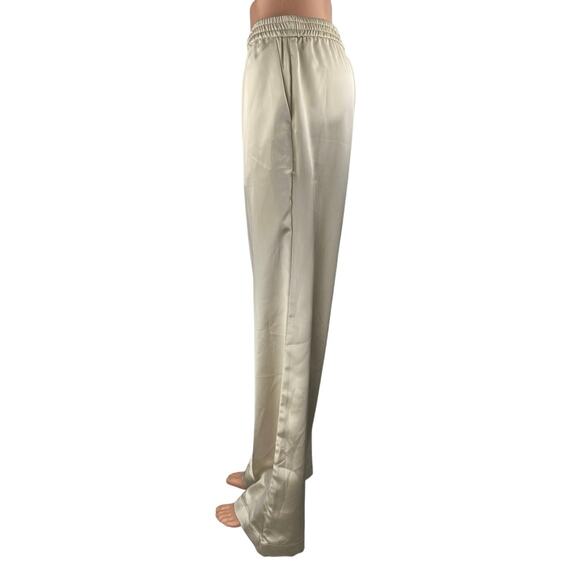 MNG Mango Women's Beige Silk Satin Elastic Waist Wide Leg Trousers Pants Size S - Picture 2 of 5